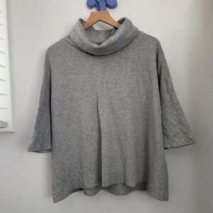 James Perse 3 Large Mock Neck Dolman Short Sleeve Top Grey Relaxed Boxy Minimal